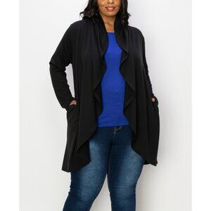COIN 1804 Plus Size 1X Draped Flyaway Cardigan Duster Knit Top Black